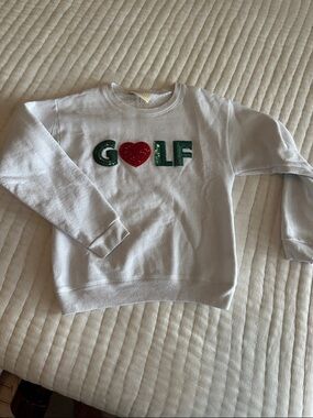 Judith March White Sweatshirt with Green Sequin 'GOLF' and Red Heart